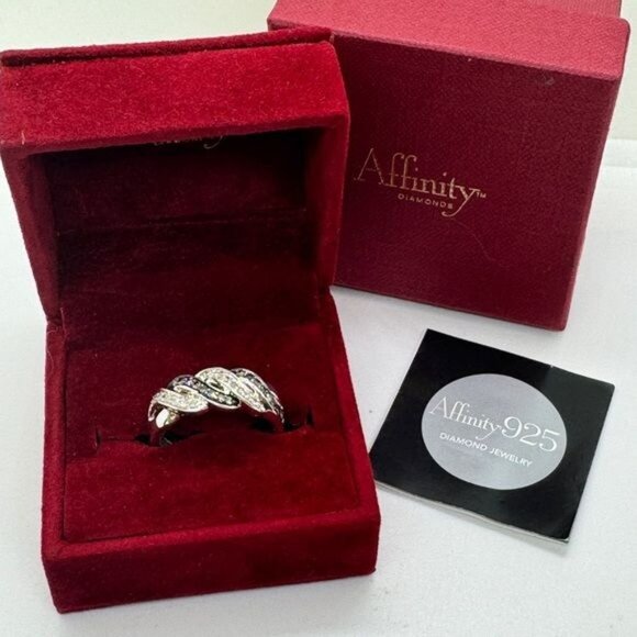 Affinity Diamond Ring size 9 Sterling Silver Cross Over Twist Champagne Brown‎ - Picture 10 of 10